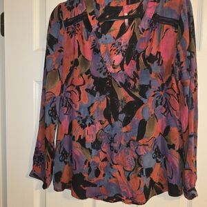 Tracy Reese Multicolor Deep V Neck Top With Vented Shoulder